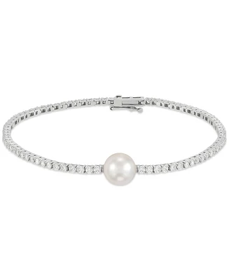 Grown With Love Cultured Freshwater Pearl (8mm)& Lab Grown Diamond (2 ct. t.w.) Tennis Bracelet in 14k White Gold