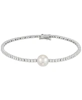 Grown With Love Cultured Freshwater Pearl (8mm)& Lab Diamond (2 ct. t.w.) Tennis Bracelet 14k White Gold