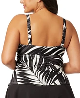 Anne Cole Plus Printed Draped-Front Underwire Tankini Top