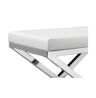 Slickblue Padded Seat Stool with White Faux Leather and Crossed Chrome Legs for Modern Chic Decor