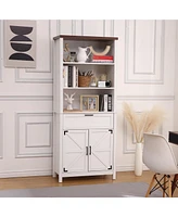 gaomon 6 Tier Farmhouse Bookshelf with Doors - Floor Standing Storage Cabinet