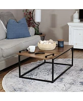 39-Inch W Industrial-Style Coffee Table with Removable Serving Tray with Pvc Feet - Aluminum Tray Handles
