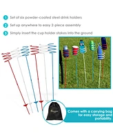 Sunnydaze Decor Outdoor Yard Drink Holder Stakes, Heavy Duty - Patriotic Red, White, and Blue - Set of 6