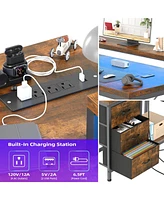 gaomon L Shaped Desk with Power Outlets & Led Lights