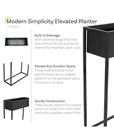 Modern Simplicity 27.5" H Metal Raised Planter Box with Legs - For Indoor or Outdoor Use - Black Powder-Coated Finish - Set of 2