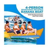 SereneLife 4-Person Inflatable Banana Boat, With Foot Pump & Repair Kit