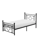 Slickblue Quatrefoil Pattern Platform Bed with Ball Finials for Elegant Bedroom Style and Support