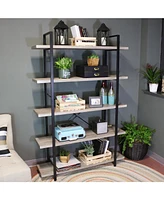 Sunnydaze Decor 5-Tier Industrial Style Bookshelf with Open Shelves and Veneer Finish - Oak Gray