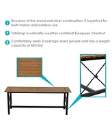 47.25-Inch x 15.25-Inch European Chestnut Wood Dining Bench with Black Powder-Coated Steel Frame - 420 lb Weight Capacity