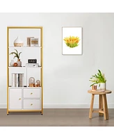 gaomon Modern Bookshelf with Drawers White Storage