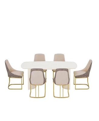 Boyel Living 70.8-Inch High-End Solid Wood Table With Fabric +Pu Modern Dining Side Chairs (Dining And Chair Set)