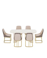 Boyel Living 70.8-Inch High-End Solid Wood Table With Fabric +Pu Modern Dining Side Chairs (Dining And Chair Set)