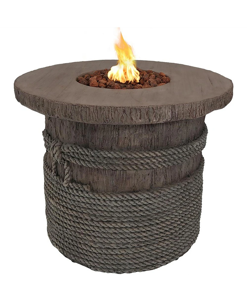 29-Inch Rope and Barrel Design Propane Gas Fire Pit Table with Lava Rocks - Includes Weather-Resistant Cover