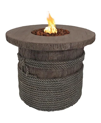 Sunnydaze Decor 29-Inch Rope and Barrel Design Propane Gas Fire Pit Table with Lava Rocks - Includes Weather-Resistant Cover