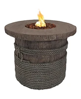 29-Inch Rope and Barrel Design Propane Gas Fire Pit Table with Lava Rocks - Includes Weather-Resistant Cover