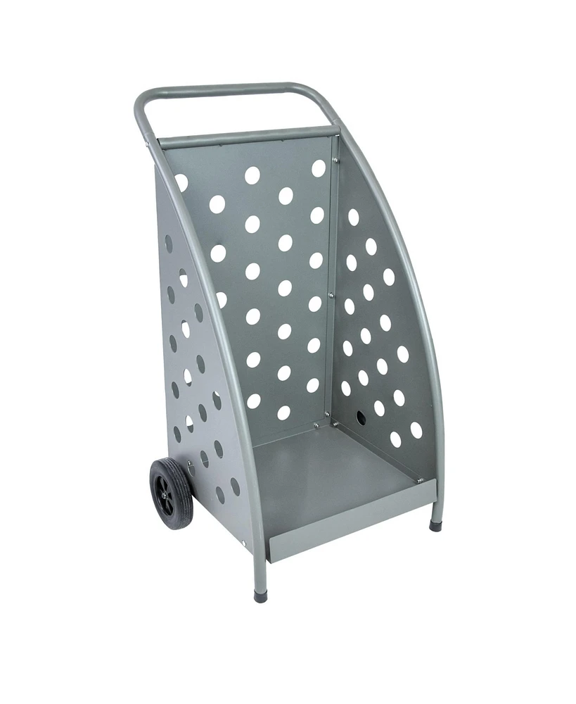 Firewood Log Cart with Wheels - Indoor or Outdoor Firewood Rack - Gray Powder-Coated Steel - 110 lb Capacity - 34" H