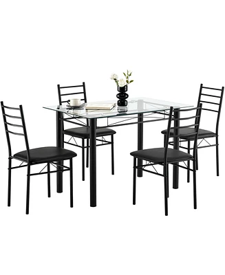 Sugift 5-Piece Dining Set with Glass Top & 4 Upholstered Chairs