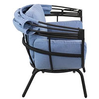 Modern Luxury Egg Chair - Powder-Coated Aluminum Frame with Polyester Cushion and Retractable Canopy Blue