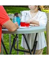 Sunnydaze Decor Plastic Bar-Height Folding Table - Patio Bar-Height Table with Iron Legs and Plastic Top - 31.75" Diameter - Gray