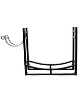 Outdoor Firewood Log Rack with Kindling Holder - Powder-Coated Steel 33 Inch Wide x 30 Tall Black