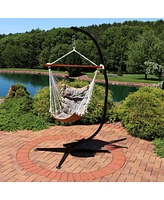 Sunnydaze Decor Tufted Victorian Hammock Chair Swing with Steel C-Stand - 300-Pound Capacity Black Stand Red