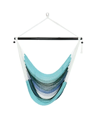 Caribbean Xl Hanging Outdoor Hammock Chair - Soft-Spun Polyester Rope - 300-Pound Capacity - Lagoon Stripes Blue