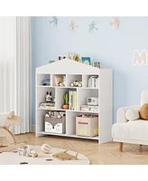 gaomon White Wood 1 White Rectangular Toy Storage Organizer 9-Cubby Kids Bookshelf