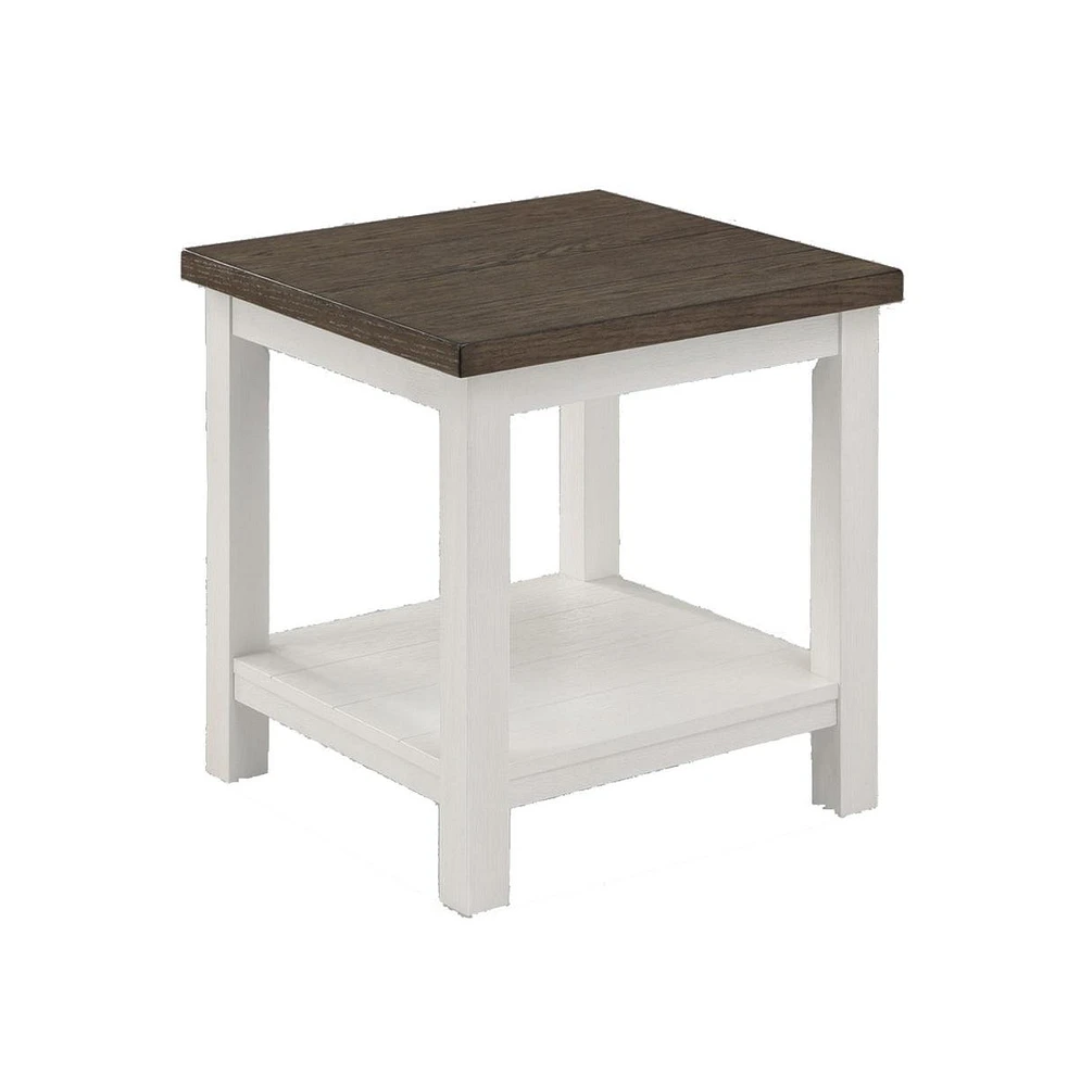 Slickblue Square End Table with Open Bottom Shelf and Brown Top Stylish and Practical Storage for Living Room or Bedroom