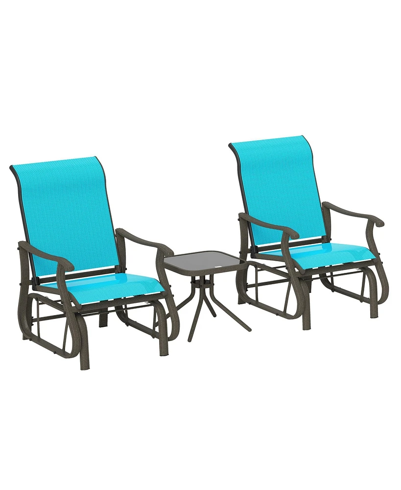 Outsunny 3-Piece Outdoor Gliders Set with Steel Frame, Table, Bright