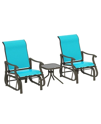 Outsunny 3-Piece Outdoor Gliders Set with Steel Frame, Table, Bright