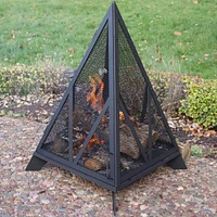 Majestic Pyramid Heavy-Duty Steel Mesh Outdoor Fire Pit - Includes Protective Cover and Poker - Powder-Coated Black Finish