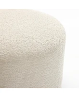 LuxenHome Upholstered Cream Modern Round Ottoman