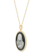 Oval Cameo & Created White Sapphire (5/8 ct. t.w.) Pendant Necklace in 18k Gold-Plated Sterling Silver, 18" + 2" extender