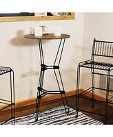 42.25-Inch H Indoor Steel Wire Bar Table with Faux Woodgrain Tabletop - Brown
