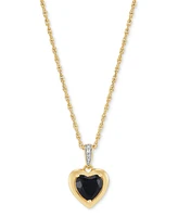 2-Pc. Set Onyx & Diamond Accent Heart Pendant Necklace & Complementing Stud Earrings in 14k Gold-Plated Sterling Silver