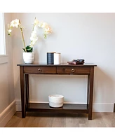 Console Table for Entryway with Drawers - 31" H Solid Pine Sofa Table with Shelf for Living Room - Dark Brown