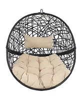 Sunnydaze Decor Jackson Resin Wicker Hanging Egg Chair - 265-Pound Weight Capacity Removable Cream Polyester Cushions