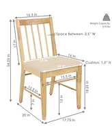 Solid Rubberwood Slat-Back Dining Chairs with Cushions - Natural with Beige Cushions - Set of 2