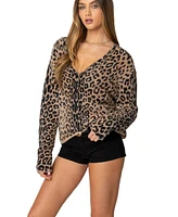 Edikted Women's Leopard Printed V Neck Cardigan