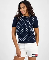 Tommy Hilfiger Women's Short-Sleeve Cotton Polka Dot Sweater