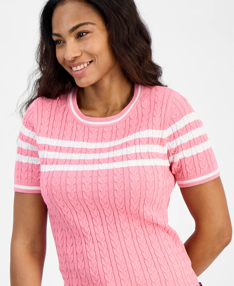 Tommy Hilfiger Women's Striped Cable-Knit Cotton Sweater