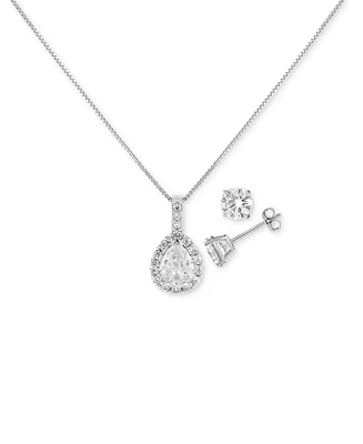 Giani Bernini Cubic Zirconia Teardrop Pave Pendant Necklace & Stud Earrings in Sterling Silver, 16" + 2" extender, Exclusively at Macy's