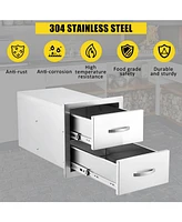 gaomon Outdoor Kitchen Drawers, Stainless Steel Flush Mount Double Bbq Storage Drawers, 14W x 23D x 15H Inches Built-in Access Drawers with Venting Pa