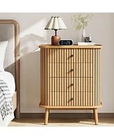 gaomon 4 Drawer Dressers, Chest of Drawers for Bedroom, Nightstand, Spacious Storage Boho Wicker Dresser with Matte Black Handles and Wood Legs for Li
