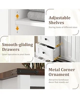 gaomon 5 Drawer Dresser, Farmhouse Wooden Chest of Drawers with Sliding Barn Door, Adjustable Shelf, Tall Antique Dresser, Storge Cabinet for Bedroom