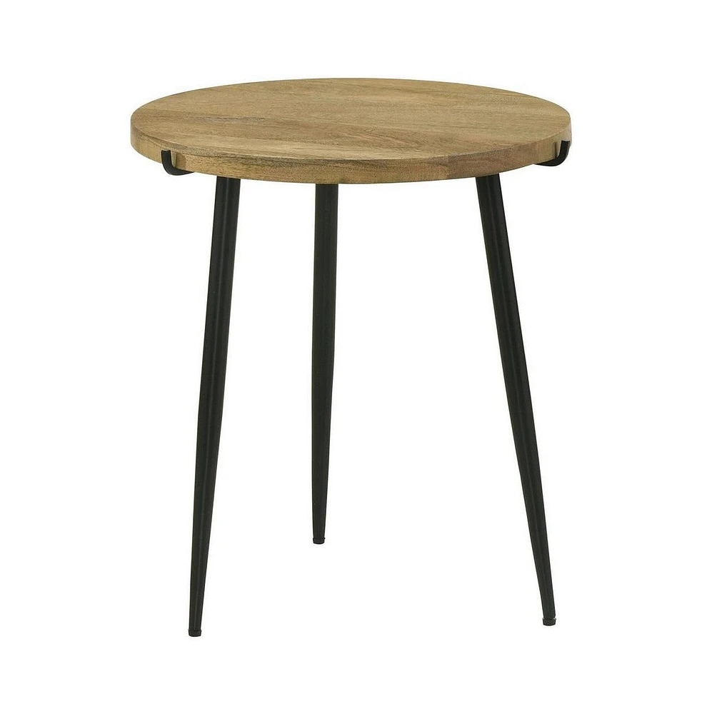Slickblue Side End Table with Round Mango Wood Top and Iron Tripod Legs for Stylish and Durable Decor