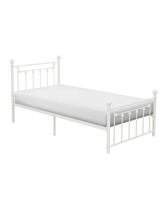 Slickblue Platform Bed with Open Slatted Frame and Ball Finials for Stylish Bedroom Support