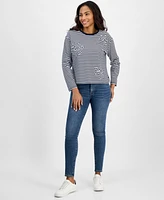 Nautica Jeans Women's Applique-Detail Striped Long-Sleeve Cotton Top