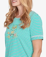 Alfred Dunner Women's Classic Owl Knit Striped Top