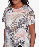 Alfred Dunner Women's Warm Palm Tree Short Sleeve Top